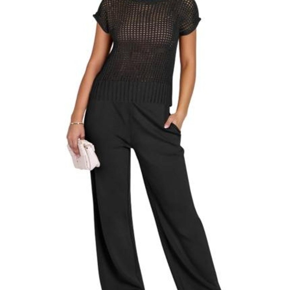 ANRABESS Women Two Piece Outfit Crochet Lounge Matching Travel Set